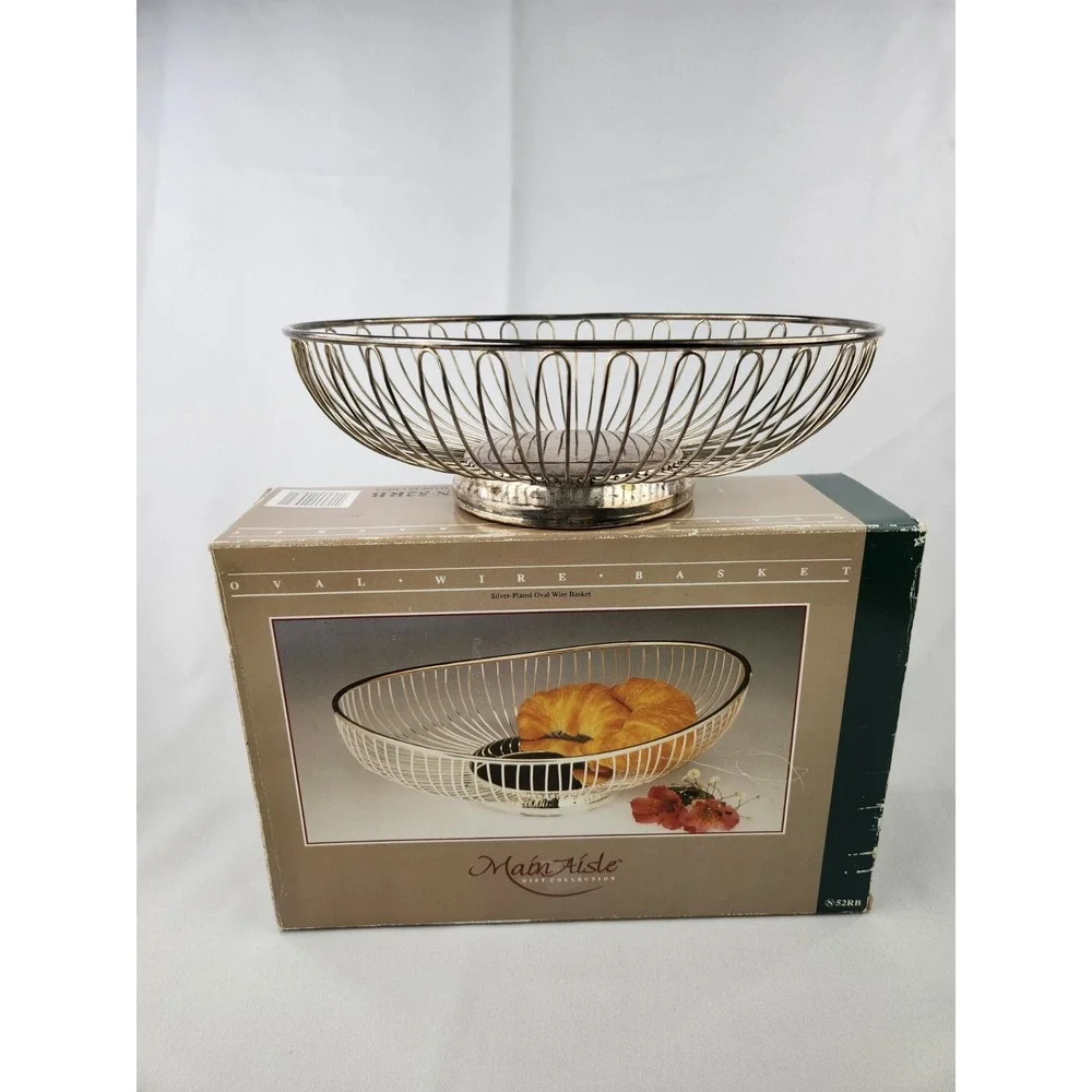 Vintage Main Aisle Collection silver-plated oval wire basket Fruit Display Decor